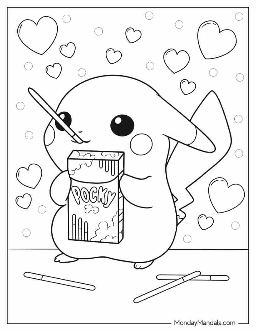 Baby Pikachu Eating Pocky Coloring In For Preschoolers coloring page