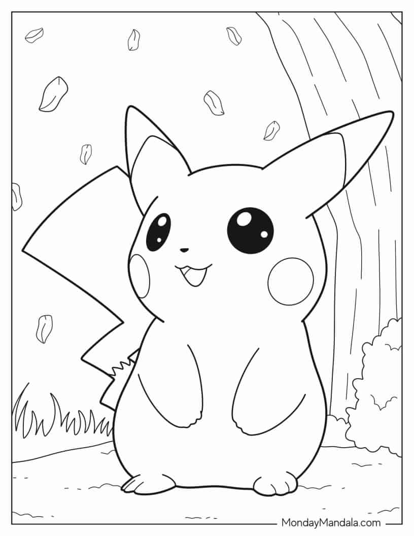 Big-Eyed Pikachu Coloring Sheet coloring page — printable line art
