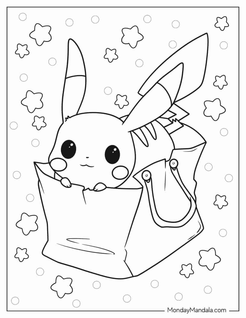 Chibi Pikachu In A Bag Coloring In coloring page — printable line art