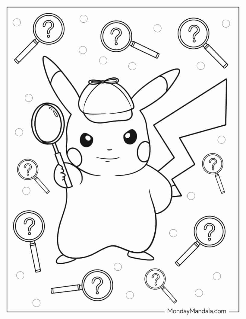 Coloring Page Of Detective Pikachu With Magnifying Glass coloring page
