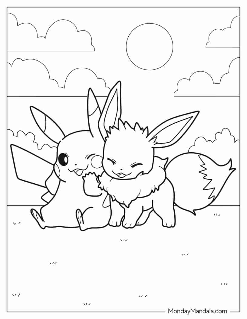 Coloring Sheet Of Baby Pikachu And Eevee coloring page
