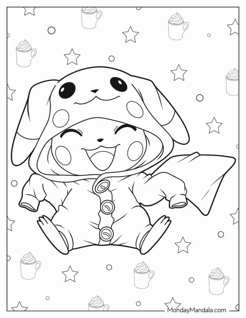 Cute Pikachu Wearing Raincoat Coloring In coloring page