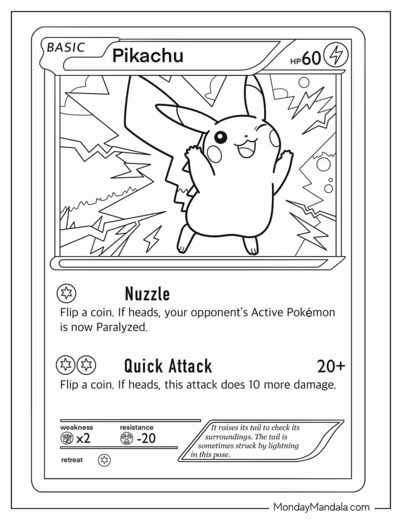 Detailed Pokemon Card Of Pikachu coloring page