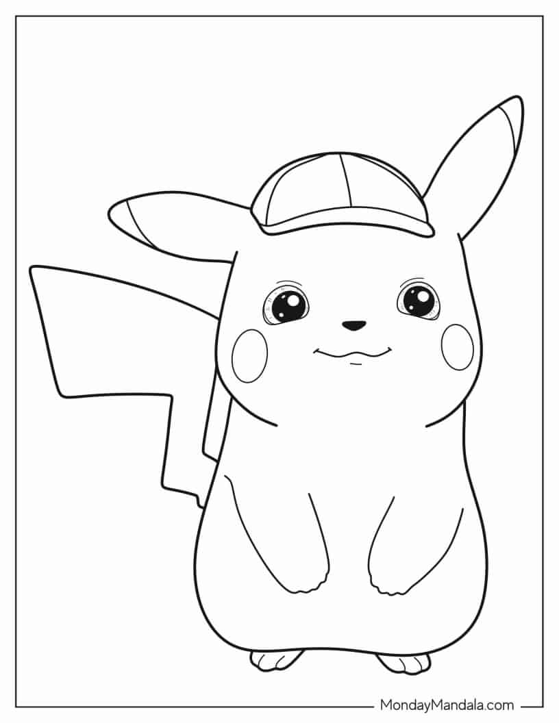 Detective Pikachu Coloring In For Kids coloring page