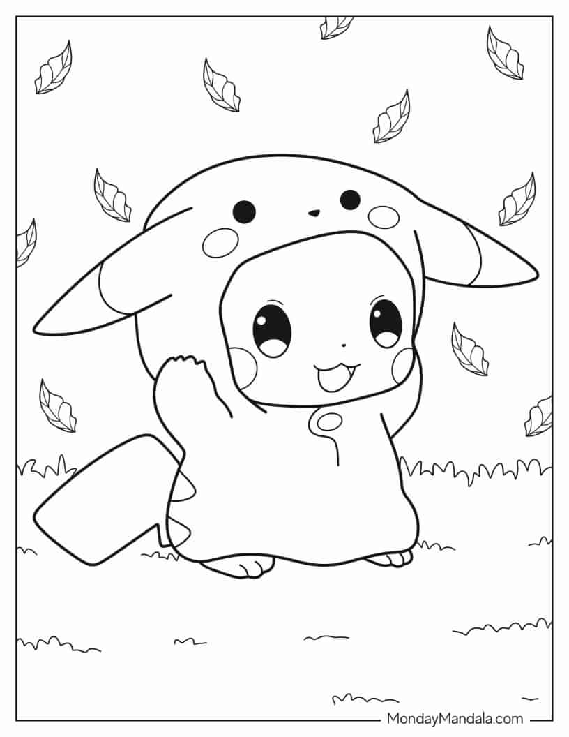 Kawaii Baby Pikachu Coloring In For Preschoolers coloring page