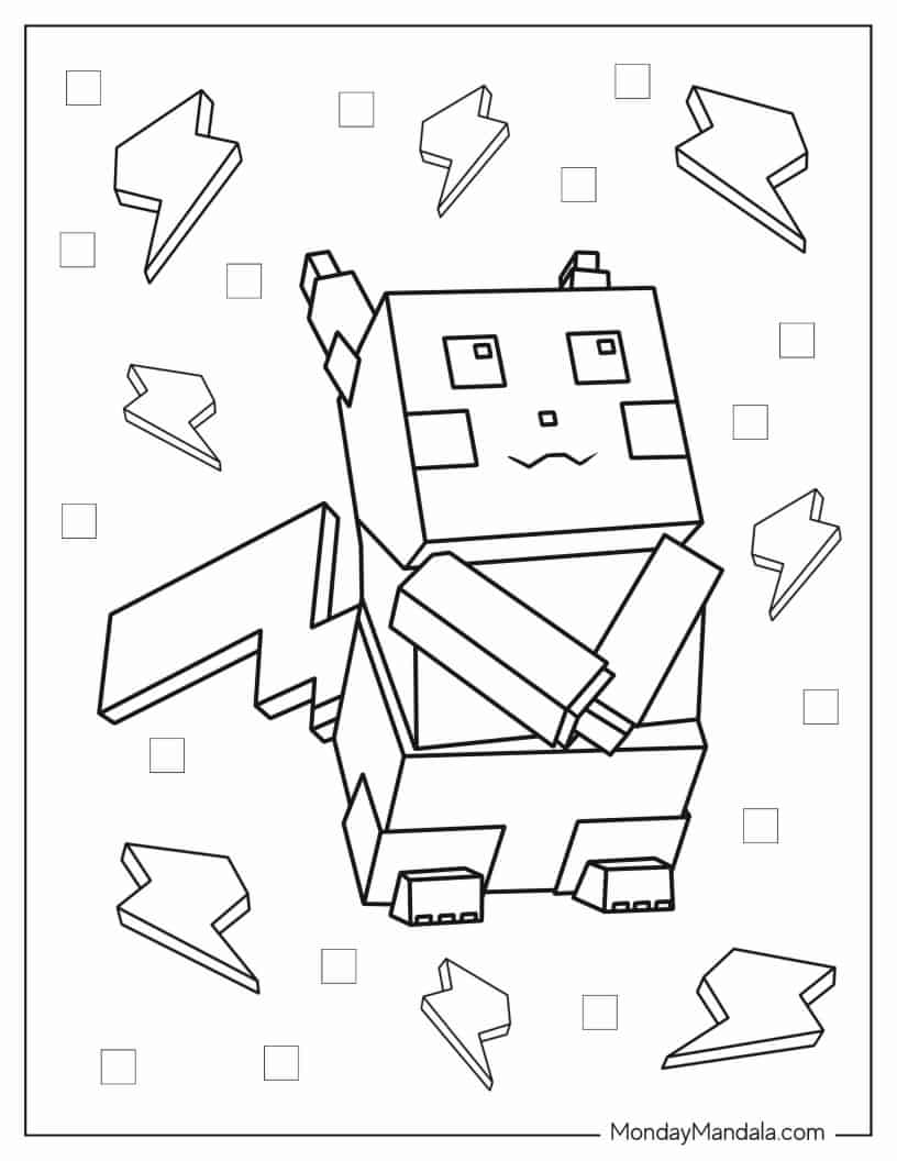 Minecraft Pikachu Coloring Sheet coloring page