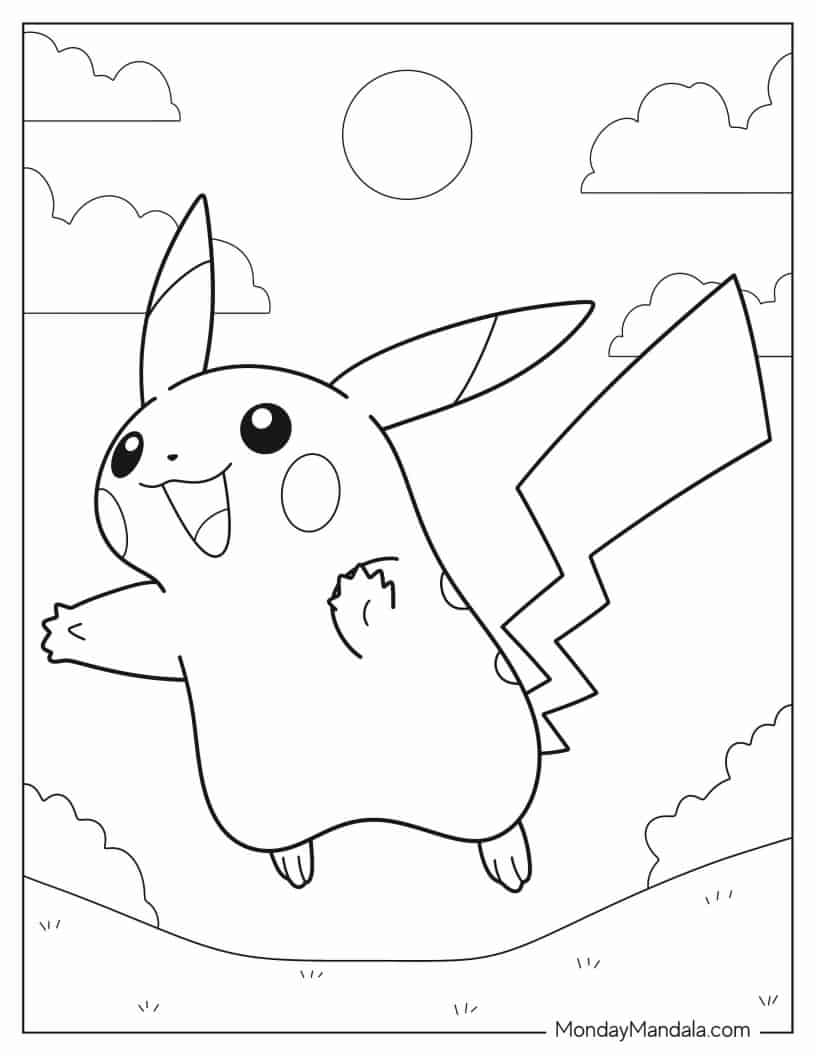 Pikachu Jumping Coloring Sheet coloring page