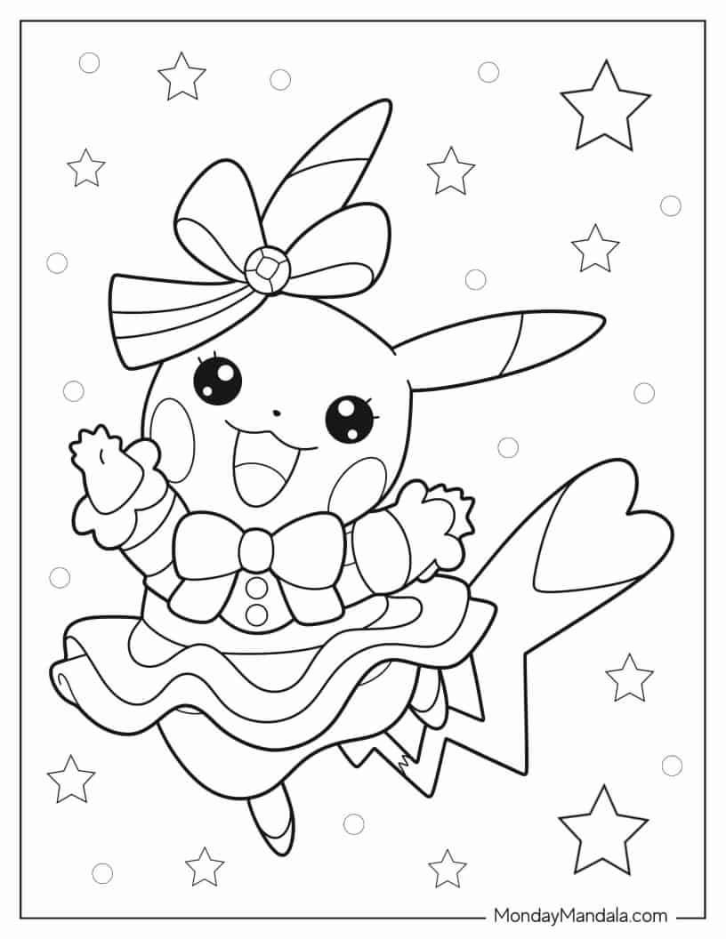 Pikachu Wearing Dress Coloring In coloring page