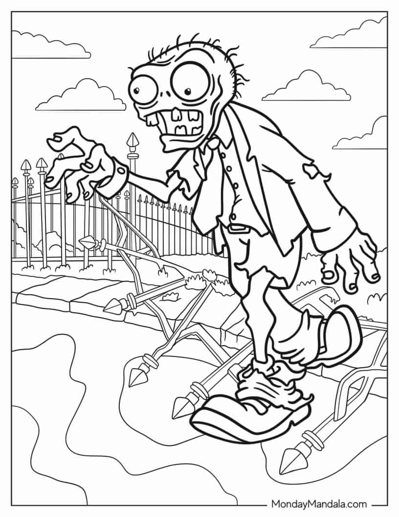 Brain Eating Zombie To Color coloring page — printable line art