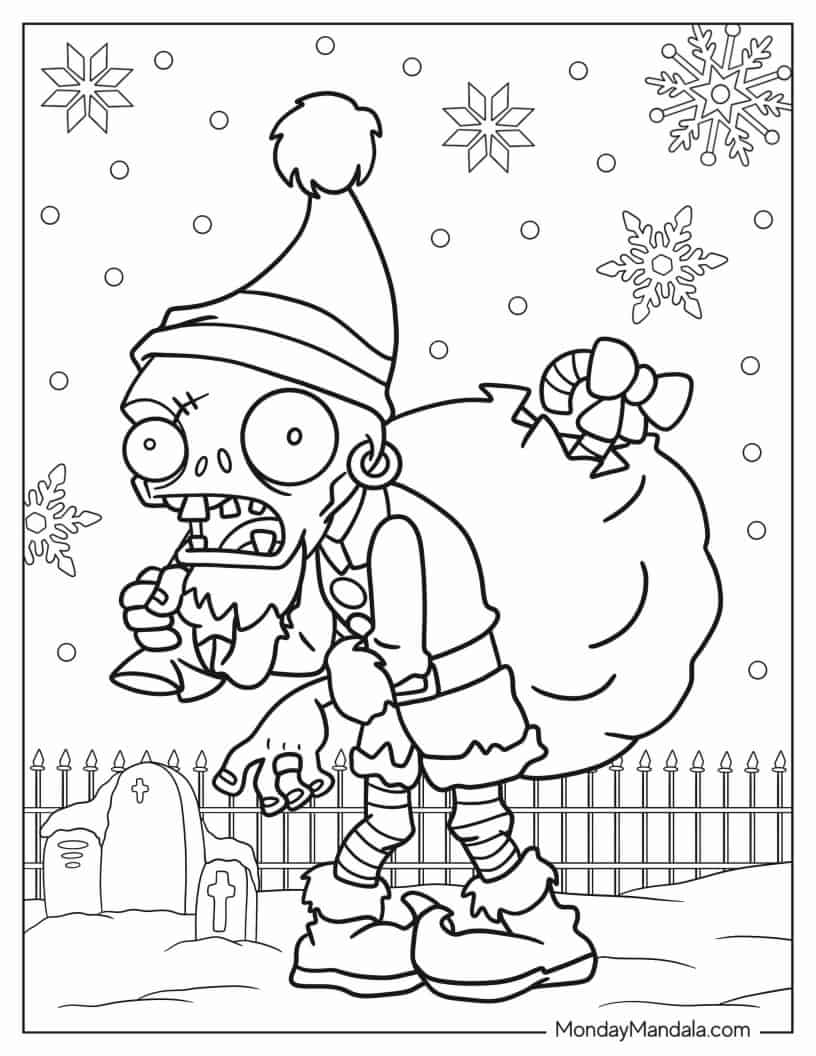 Christmas Themed Plants Vs Zombies Coloring Sheet coloring page — printable line art