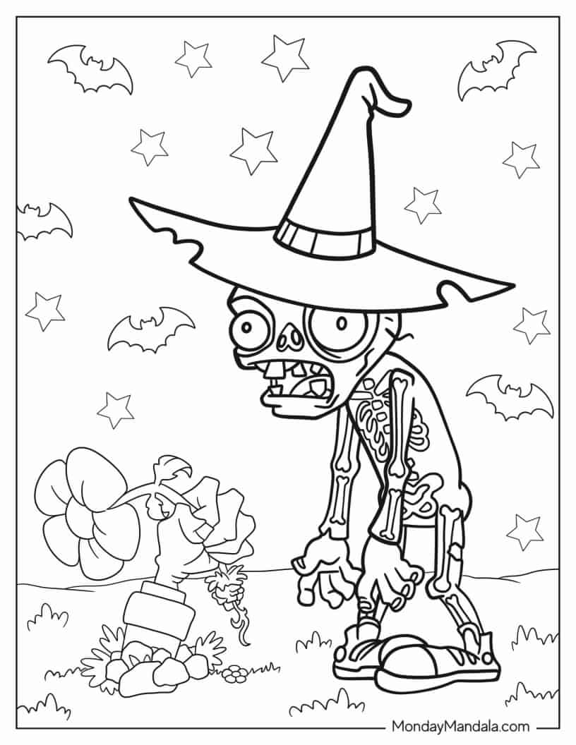 Coloring Sheet Of Halloween Themed Zombie coloring page — printable line art