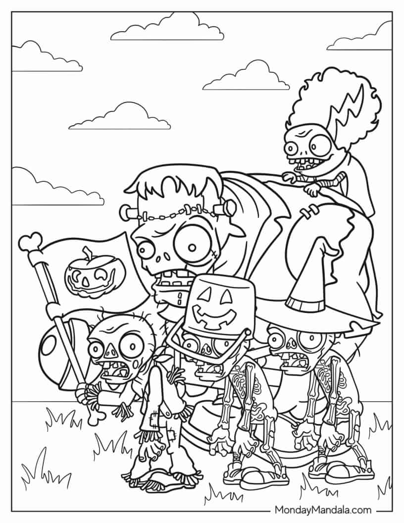 Halloween Themed Plants Vs Zombies coloring page
