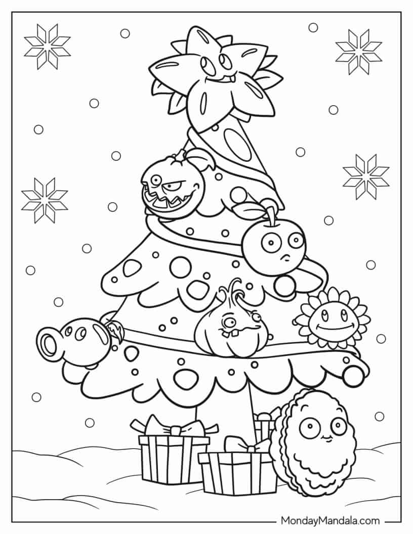 Plants Vs Zombies Christmas Coloring Page coloring page — printable line art