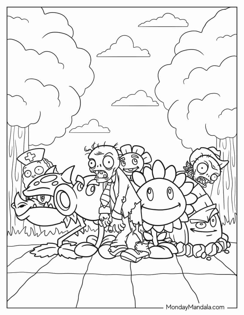 Plants Vs Zombies Coloring Page coloring page — printable line art