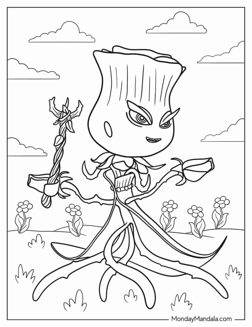 Rose From Plants Vs Zombies coloring page — printable line art