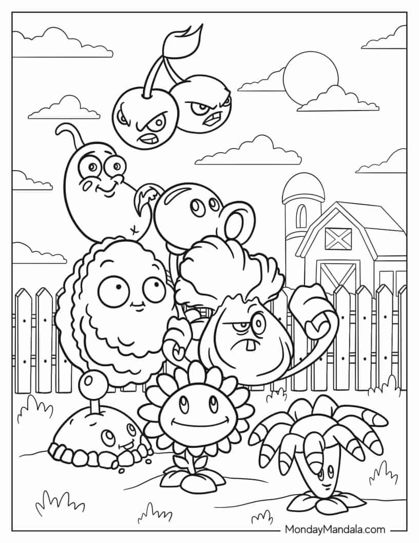 Various Plants From Plants Vs Zombies coloring page
