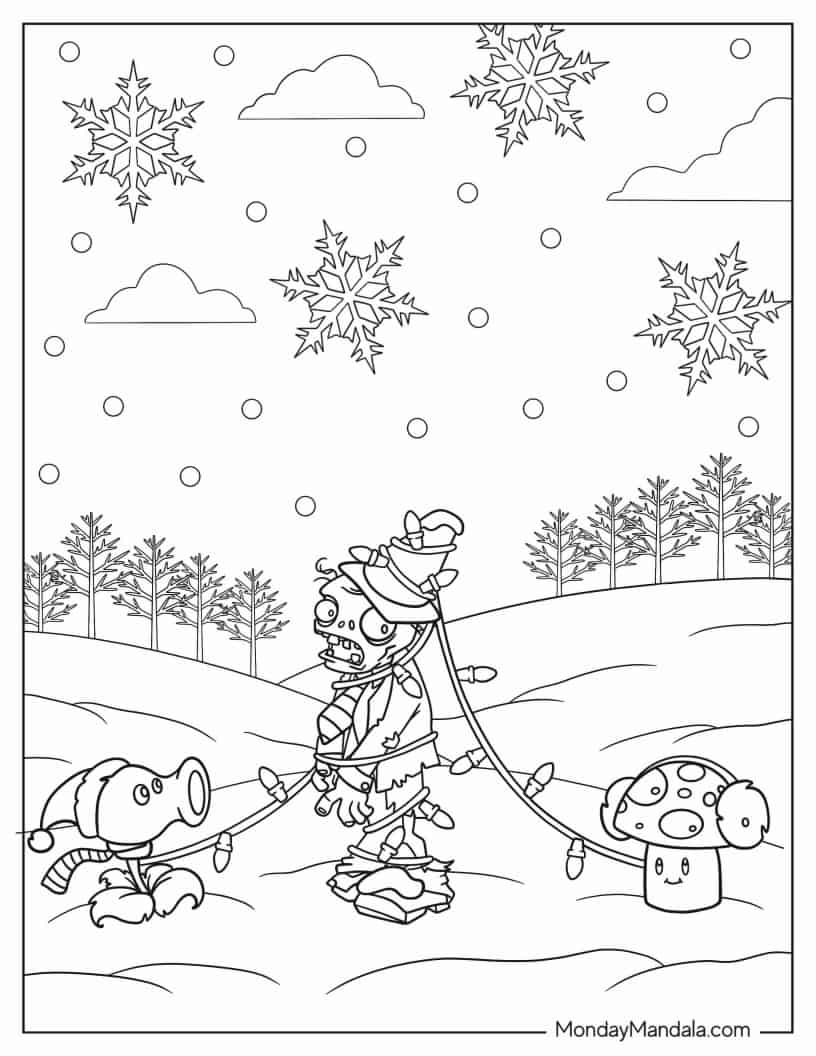 Zombie Tangled In Christmas Lights To Color coloring page — printable line art