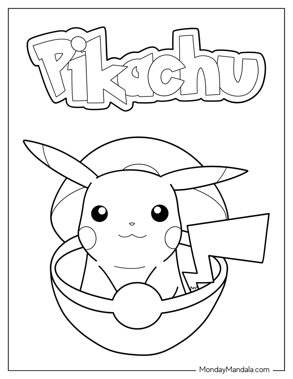 Kawaii Pikachu Inside Pokéball Coloring Page coloring page