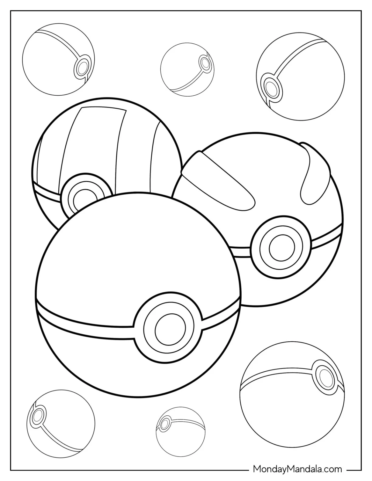 Normal Pokéball Coloring Page With Ultra Ball And Great Ball coloring page