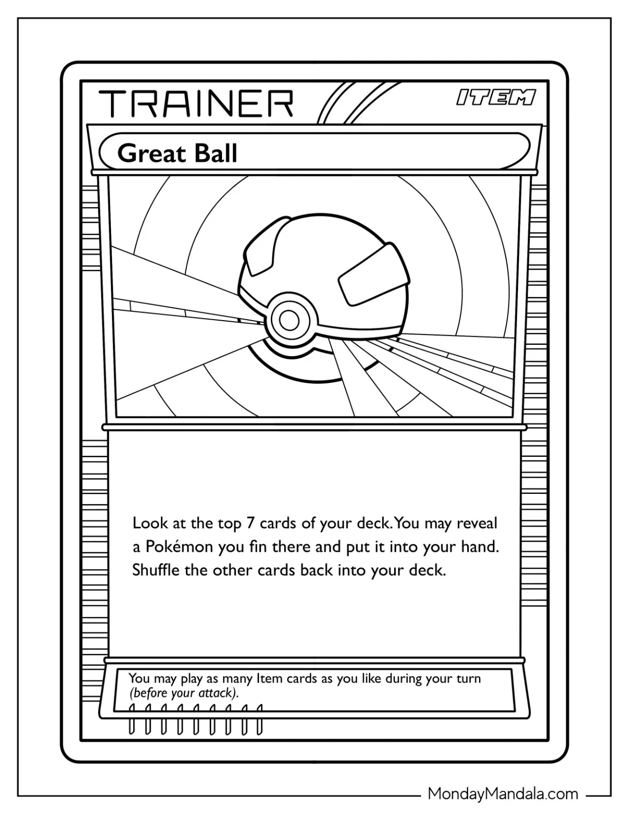 Pokéball Coloring Page Of Great Ball Pokemon Card coloring page