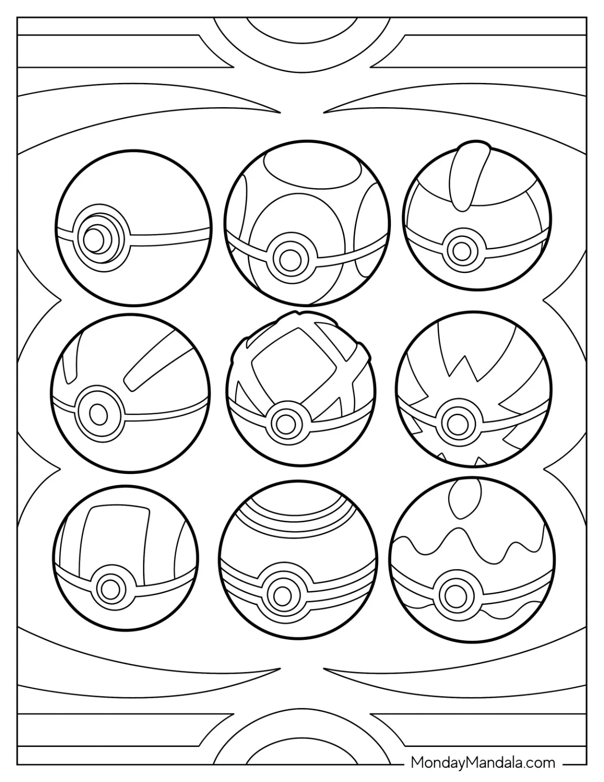 Several Varieties Of Pokéball Coloring Page coloring page