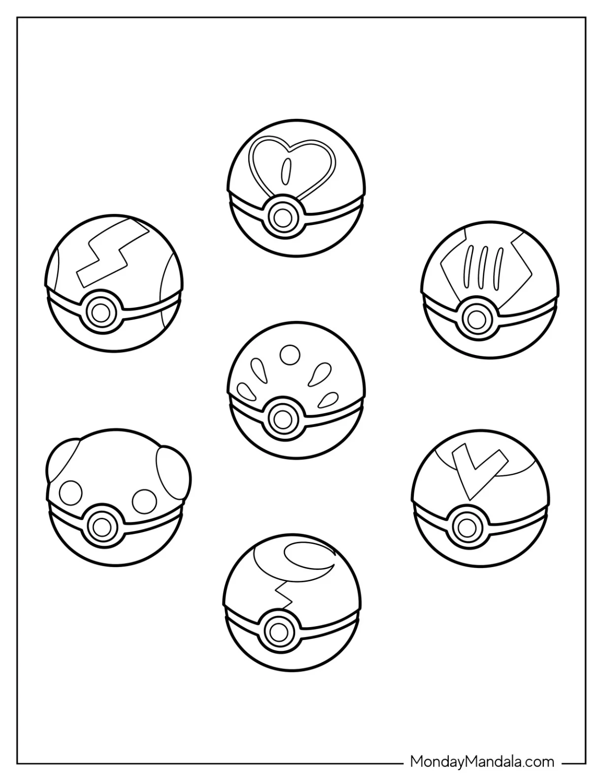 Simple Pokéball Coloring Page With Different Markings coloring page