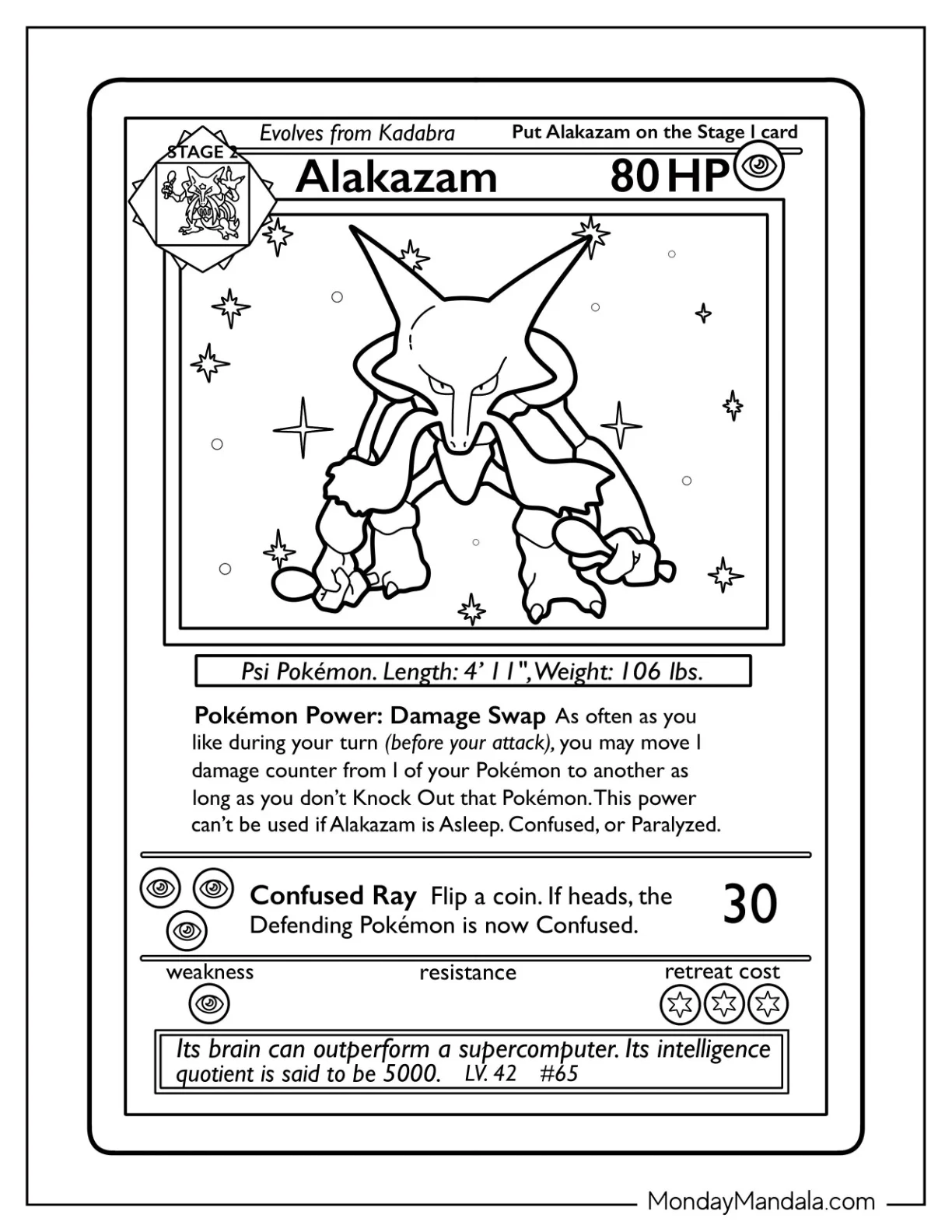 Alakazam Damage Swap Pokemon Card coloring page