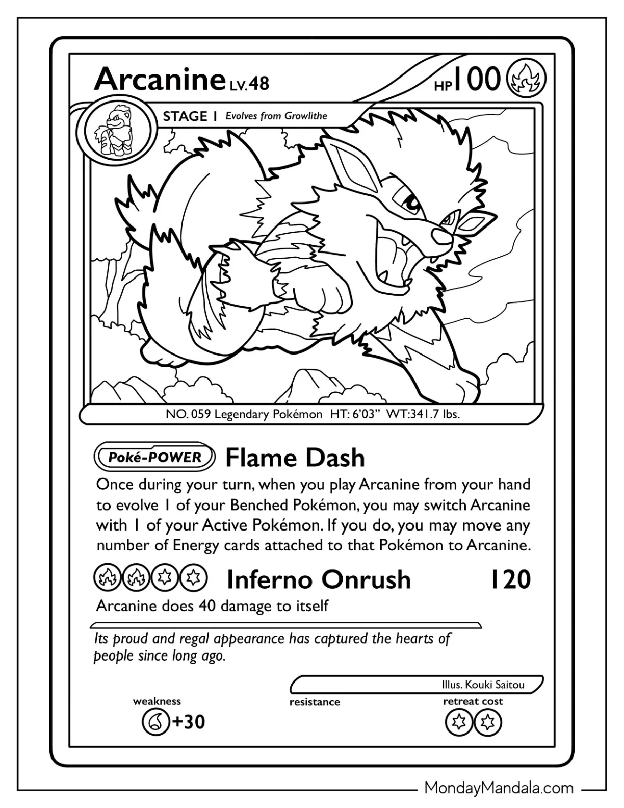 Arcanine Flame Dash Pokemon Card Coloring Page coloring page