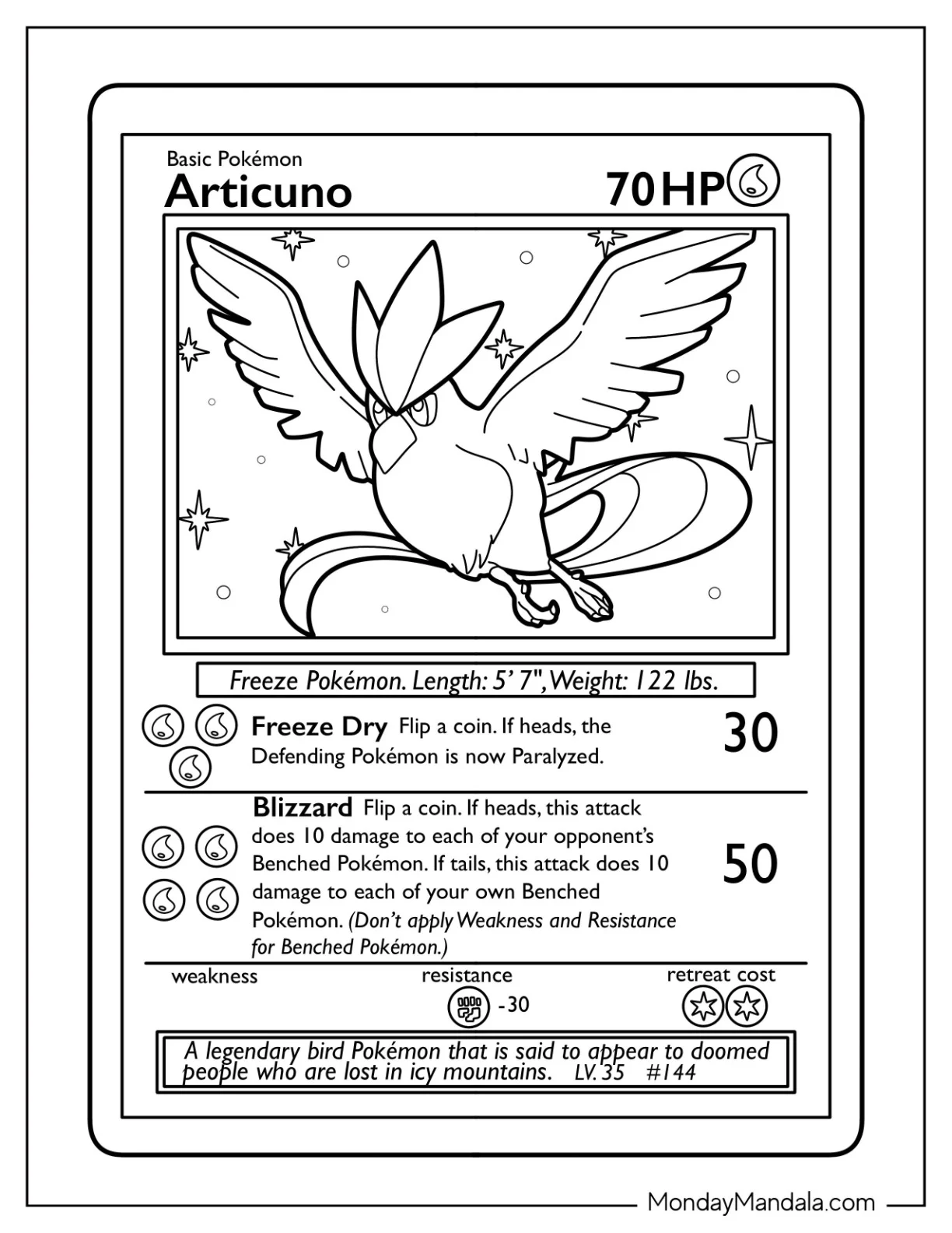 Articuno Freeze Dry Pokemon Card Coloring Page coloring page