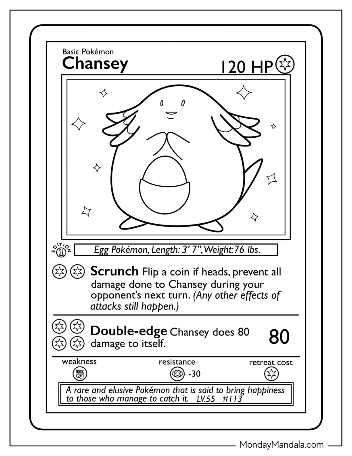 Chansey Scrunch Pokemon Card Coloring Page coloring page — printable line art