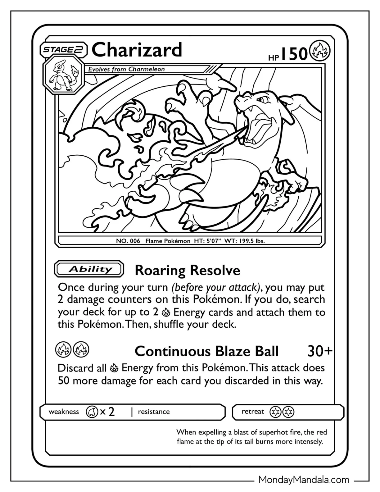 Charizard Continuous Blaze Ball Pokemon Card Coloring Page coloring page