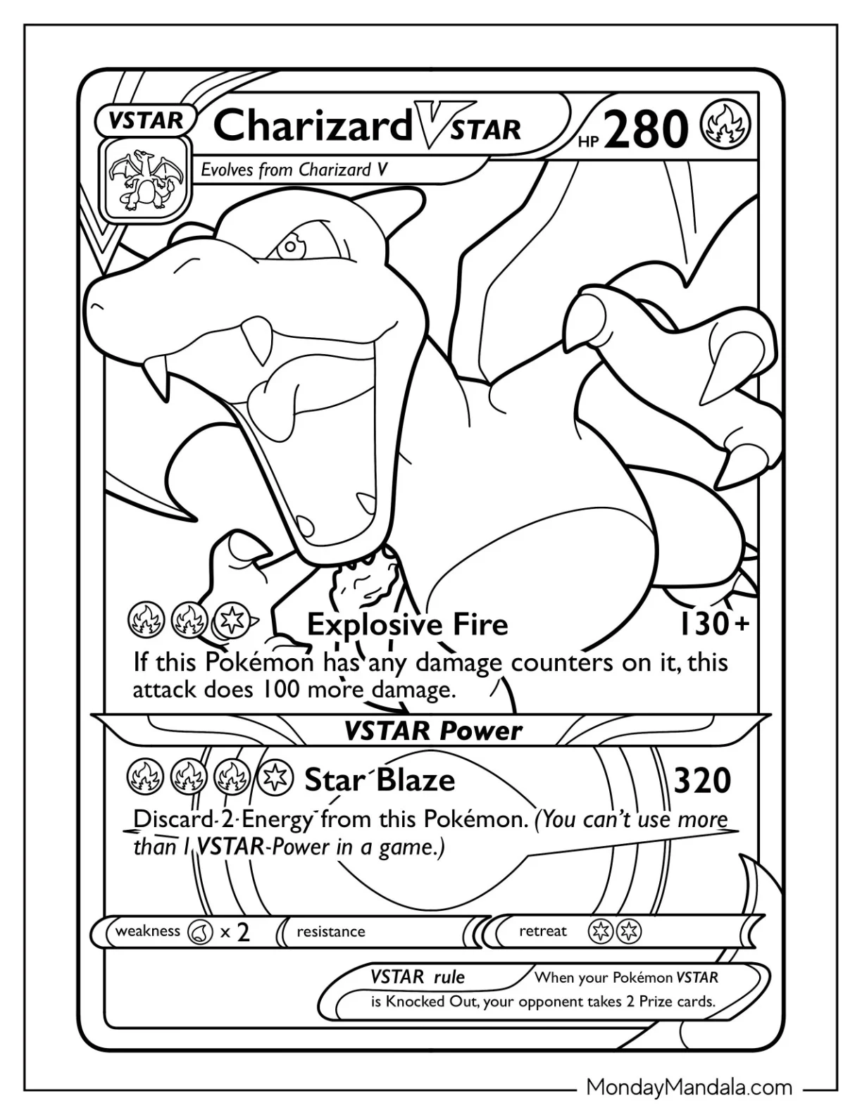 Charizard V Star Explosive Fire Pokemon Card coloring page