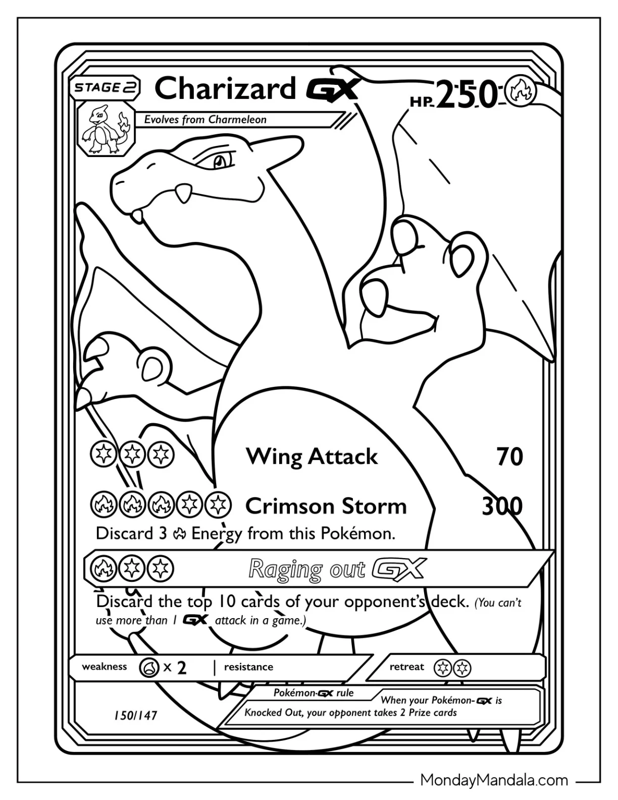 Charizard Wing Attack Pokemon Card Coloring Page coloring page — printable line art