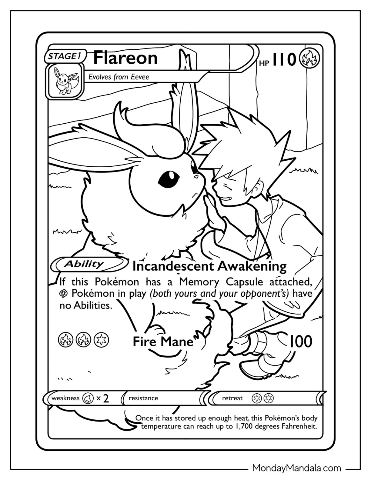 Flareon Incandescent Awakening Pokemon Card Coloring Page coloring page