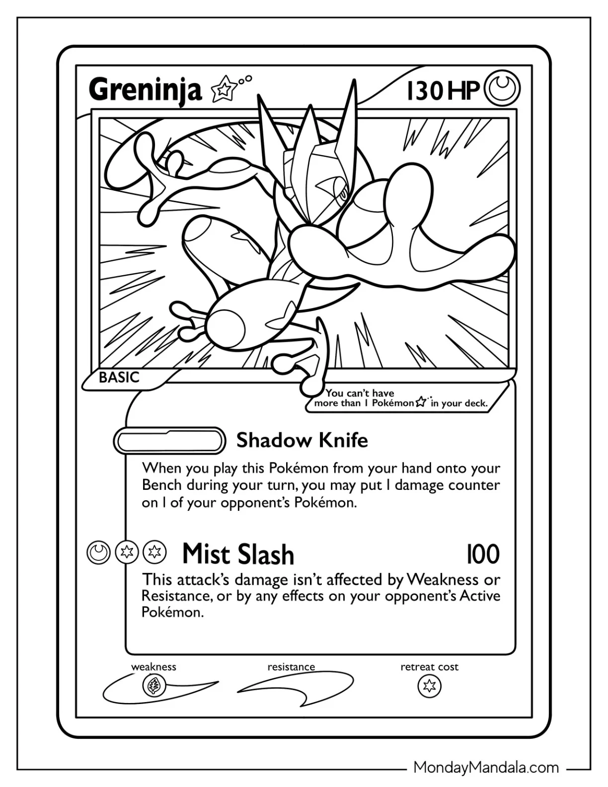 Greninja Shadow Knife Pokemon Card Coloring Page For Kids coloring page — printable line art