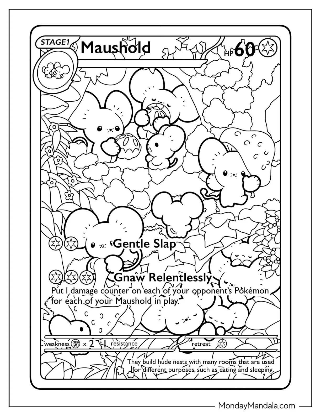Kawaii Maushold Gentle Slap Pokemon Card Coloring Sheet For Kids coloring page