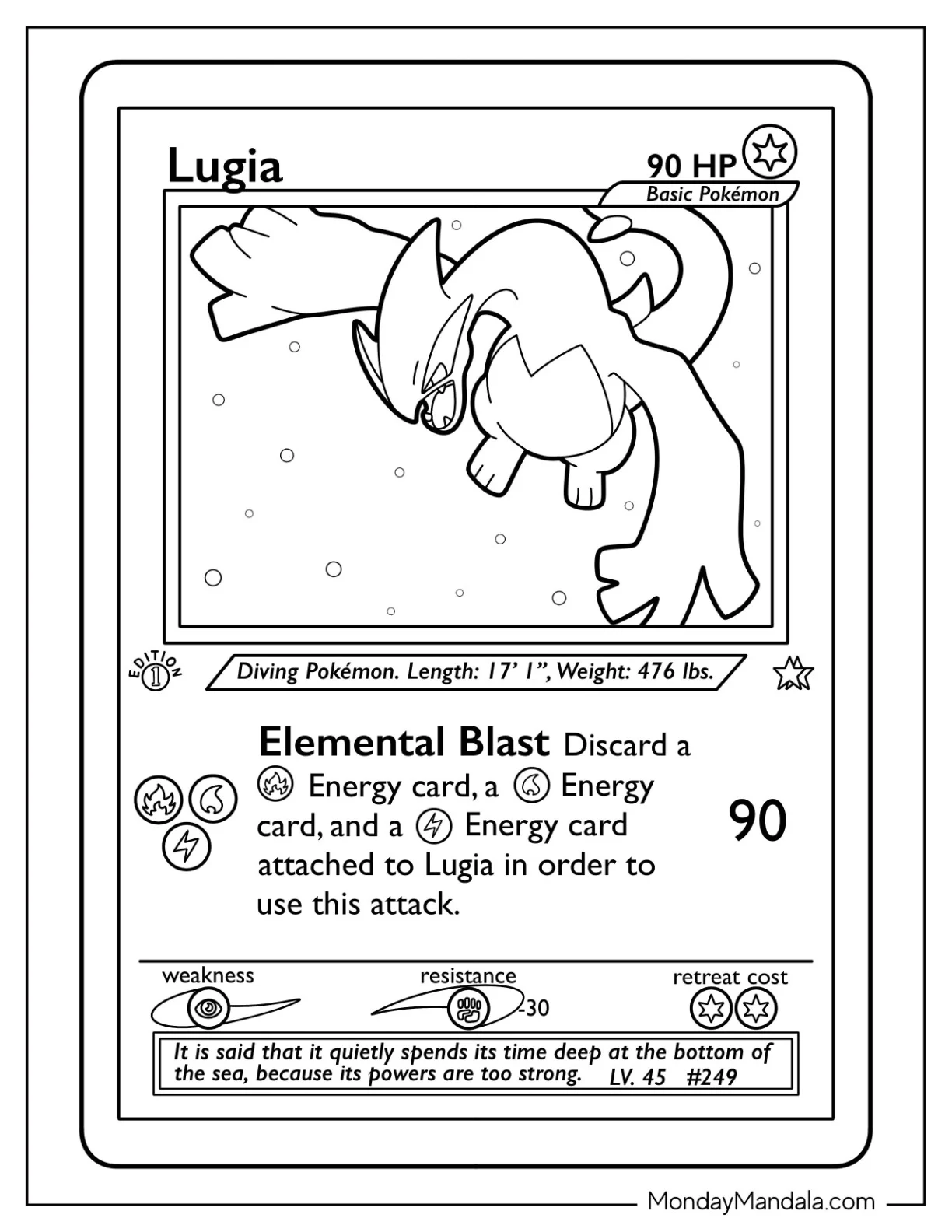 Lugia Elemental Blast Pokemon Card Coloring Page coloring page