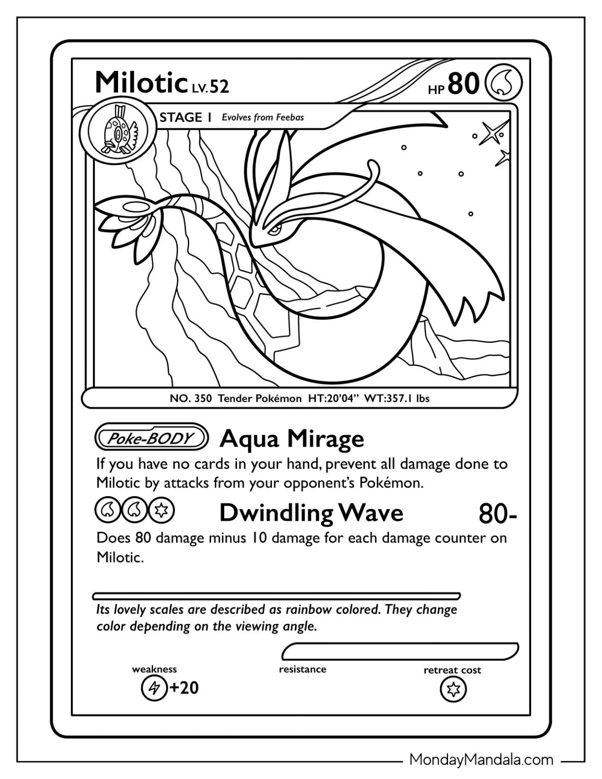 Milotic Aqua Mirage Pokemon Card Coloring Page coloring page