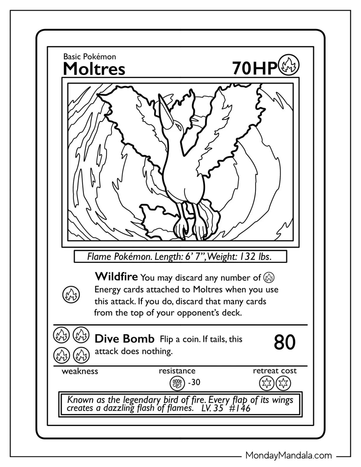Moltress Wildfire Pokemon Card coloring page