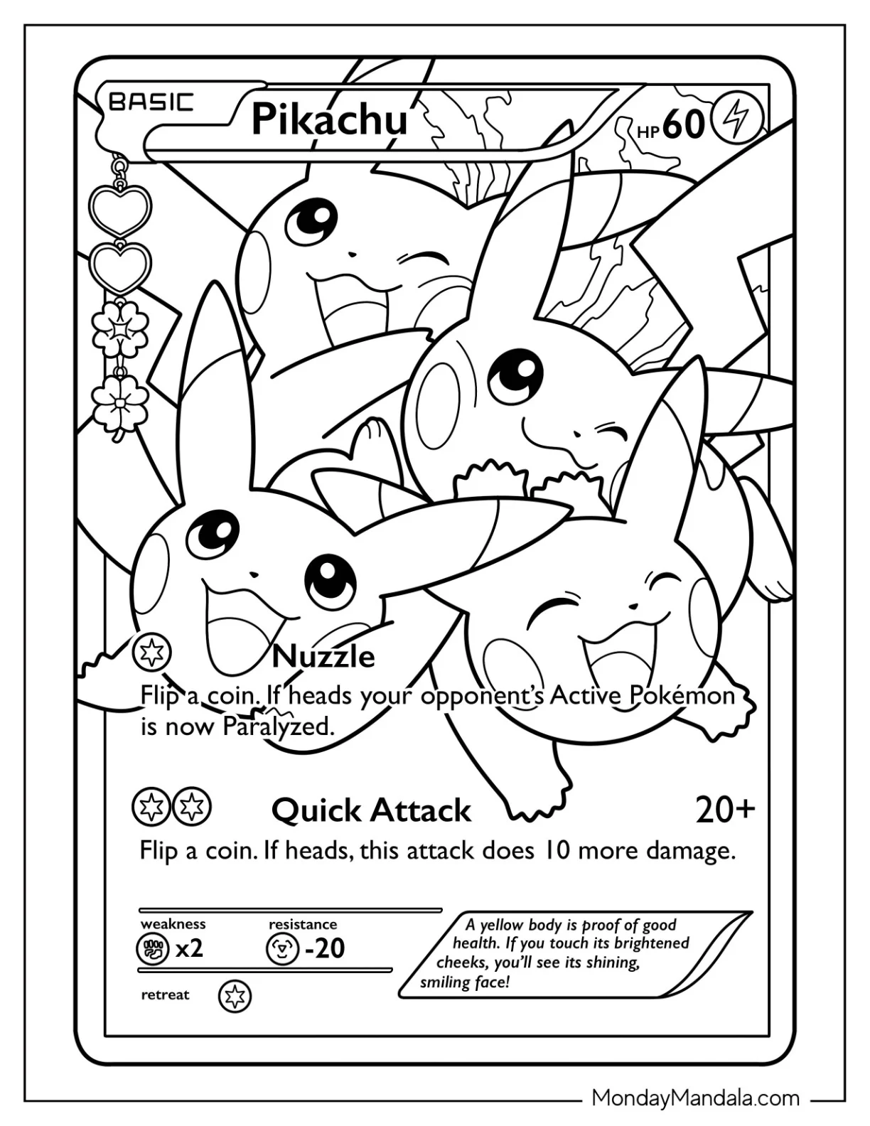 Pikachu Nuzzle Pokemon Card Coloring Page coloring page