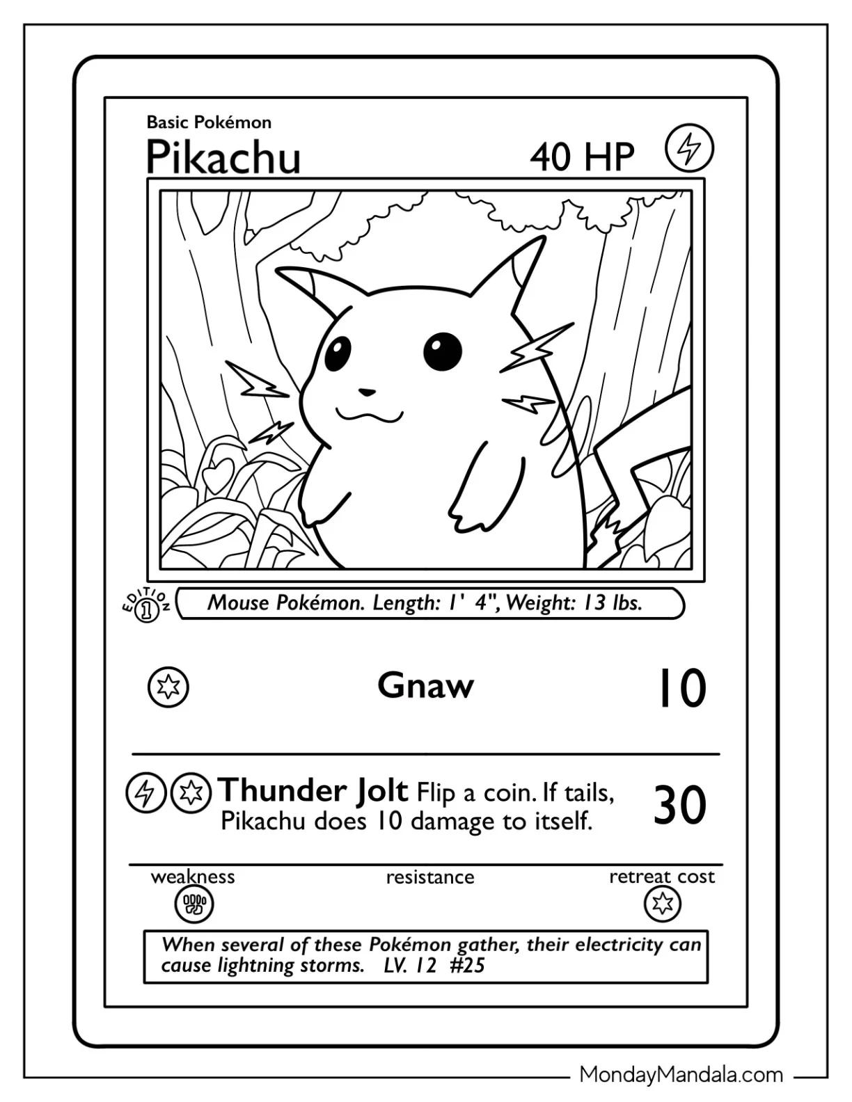 Pikachu Thunder Jolt Pokemon Card Coloring Page coloring page