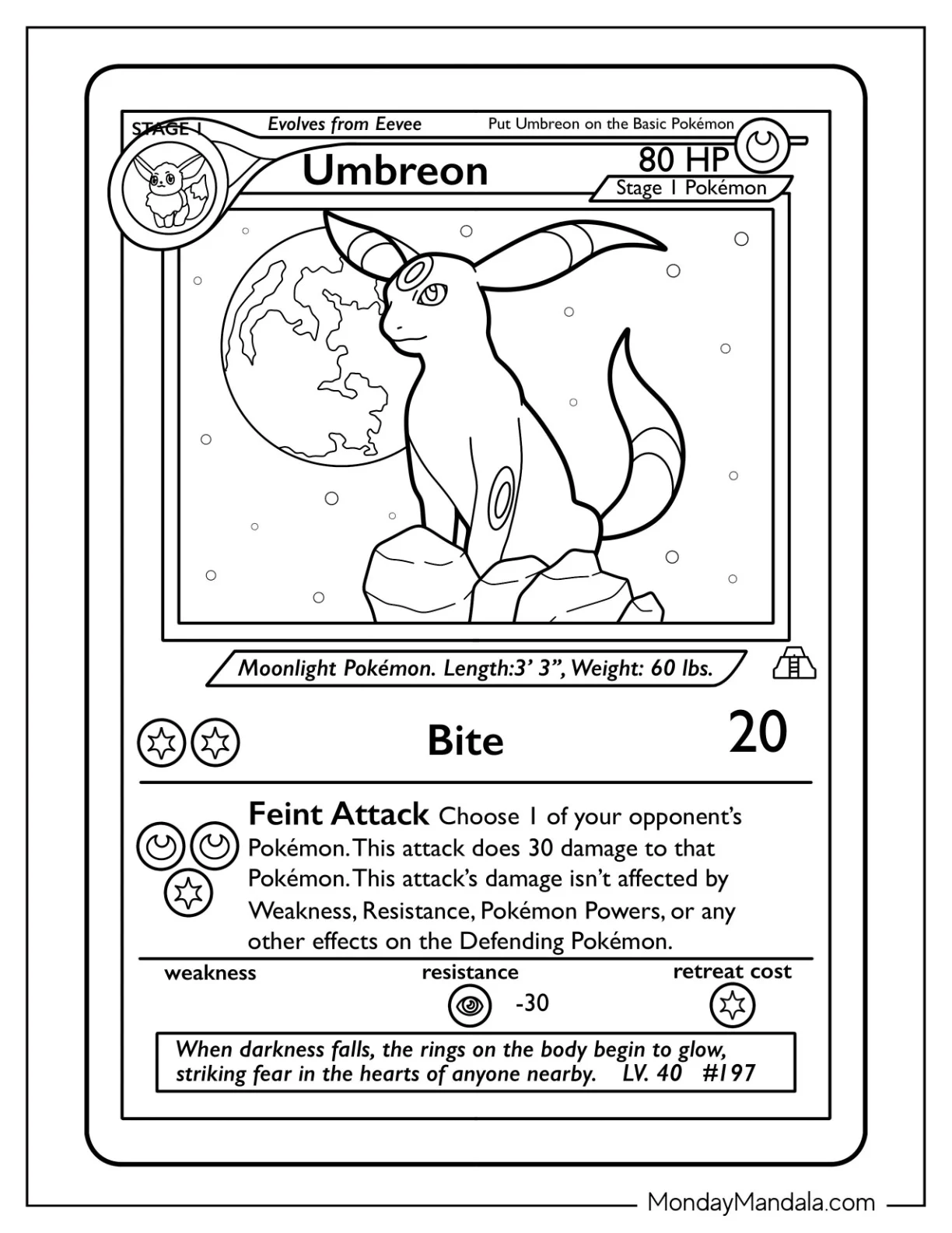 Umbreon Bite Pokemon Card Coloring Page coloring page