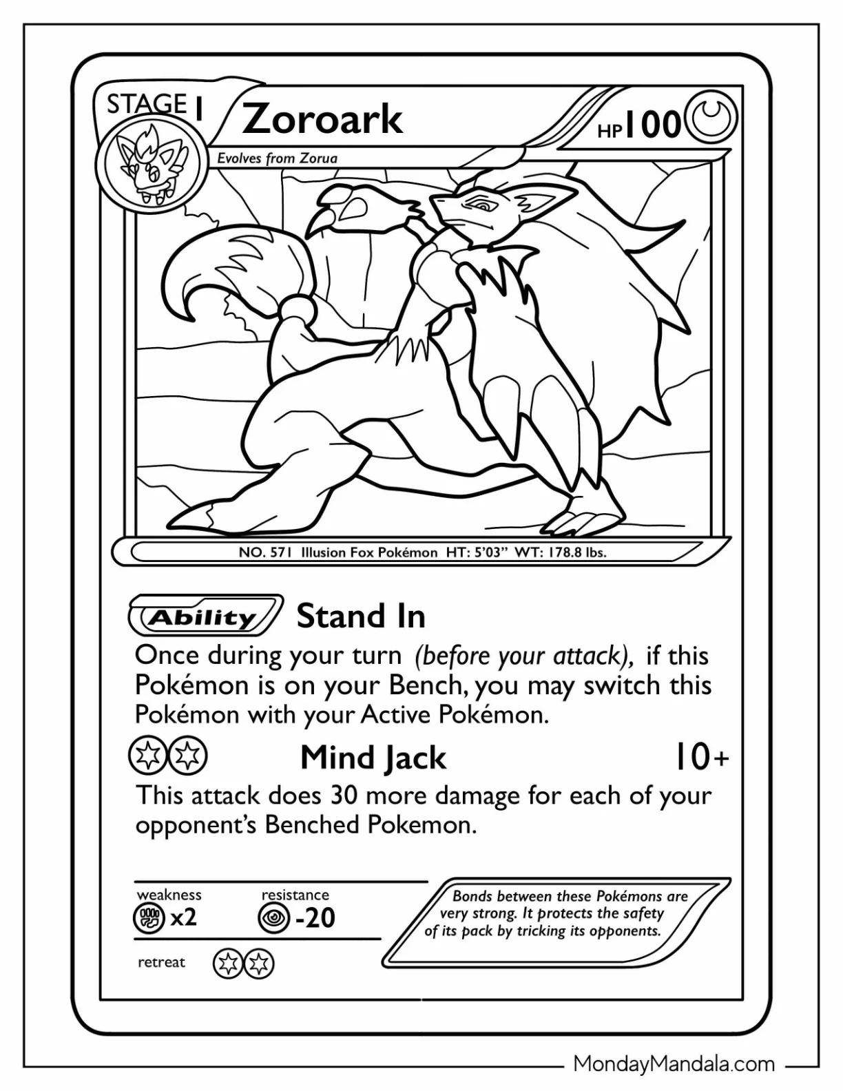 Zoroark Mind Jack Pokemon Card Coloring Page coloring page