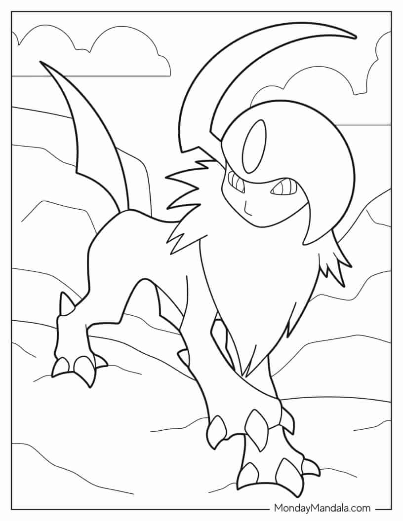 Absol On Rocky Terrain coloring page
