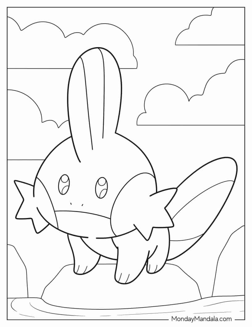 Adorable Mudkip Standing On Rock Coloring In coloring page