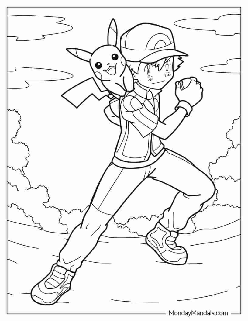Ash And Pikachu To Color coloring page