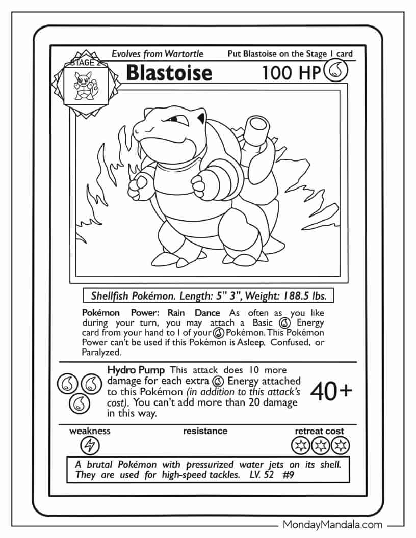 Blastoise Rare Pokemon Card To Color coloring page