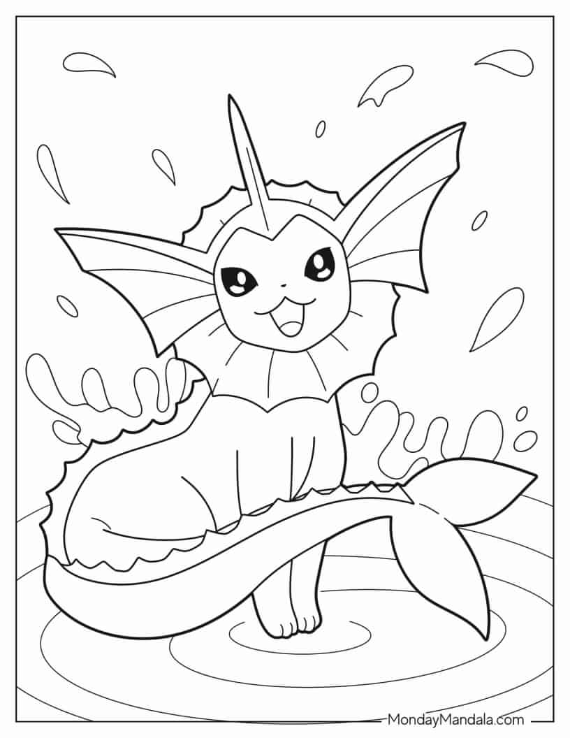 Coloring Sheet Of Vaporeon On Water coloring page