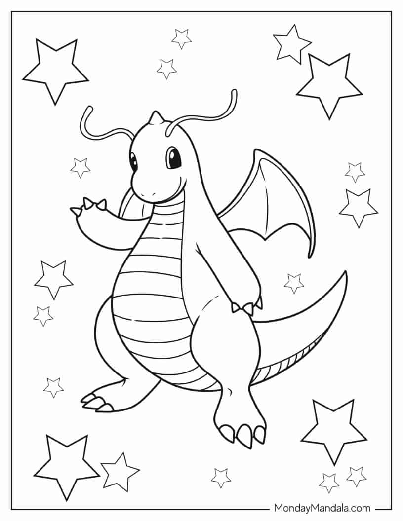 Cute Dragonite Pokemon To Color coloring page