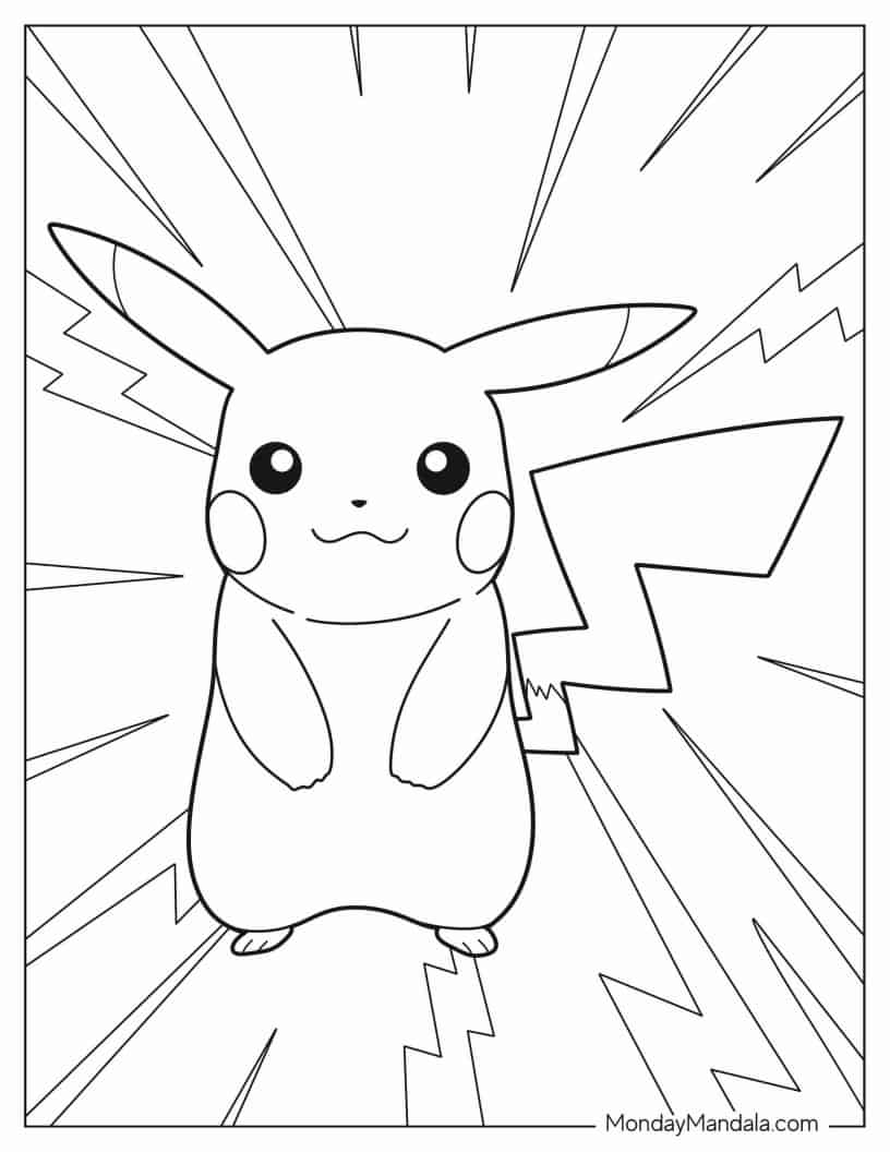 Easy Pikachu With Electricity Coloring Page coloring page